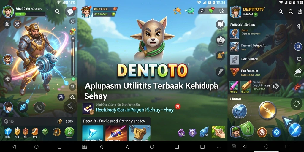 Screenshot menunjukkan tampilan utama aplikasi DENTOTO dengan fitur utilitas lengkap.