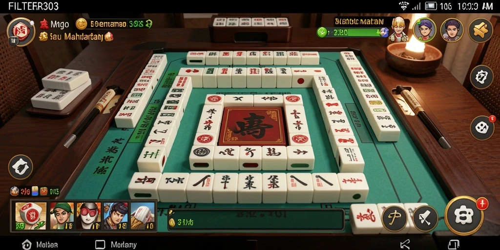 Tampilan gameplay FILTER303 yang memukau dengan ubin Mahjong.