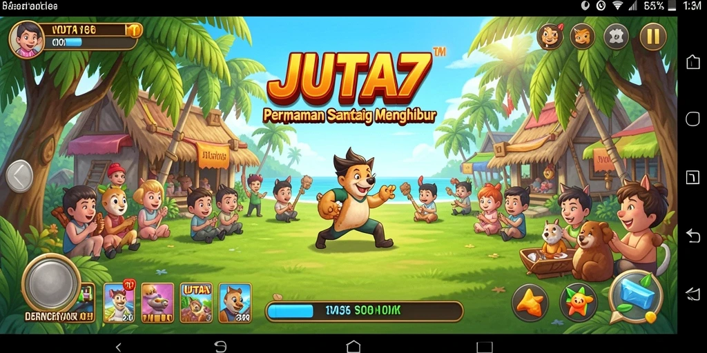 Tampilan gameplay JUTA7 yang penuh warna dan menghibur.
