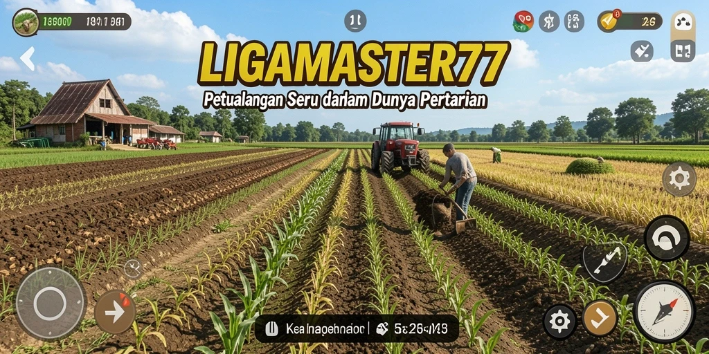 Tampilan permainan LIGAMASTER77 dengan aktivitas bertani yang seru.