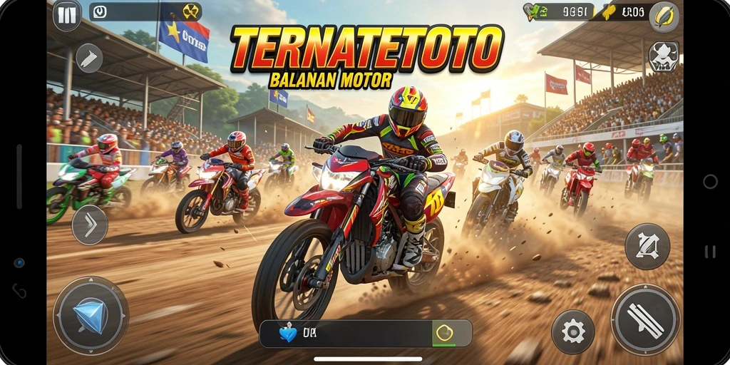 Screenshot gameplay TERNATETOTO menampilkan aksi balapan motor yang mendebarkan.